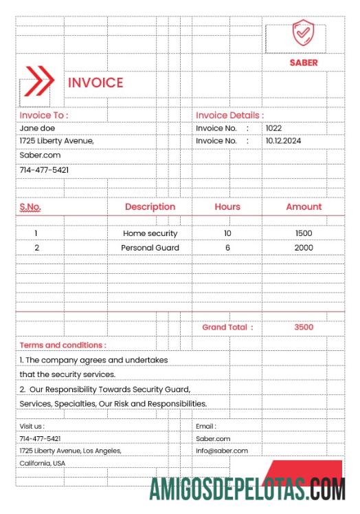 para download Modelo de fatura de serviços de segurança